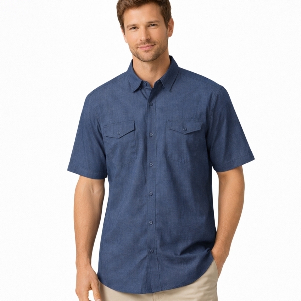 Retrofit Men’s XL Blue Short Sleeve Button Down Shirt Cotton Blend Travel NWT